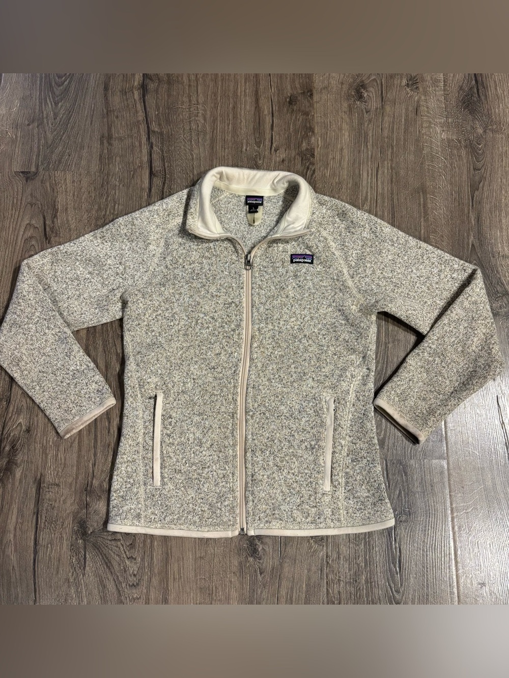 Patagonia Fleece Jacket Tan Collar Zip Winter Beige Size Kids size Large (12)
